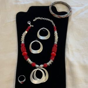 Red and Silver jewelry set